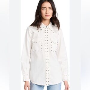 7 For All Mankind Emilia Studded Denim Shirt in Whisper White